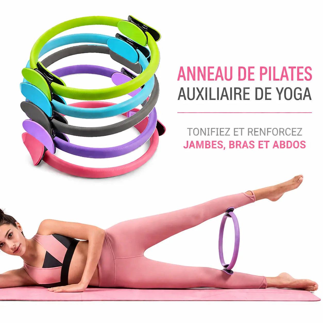 Cercle de pilates pour tonifier jambes, bras et abdominaux avec exercice à domicile